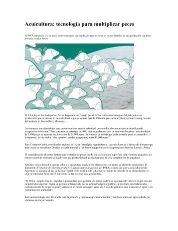 Acuicultura: tecnologÃ­a para multiplicar peces - desarrollo argentino