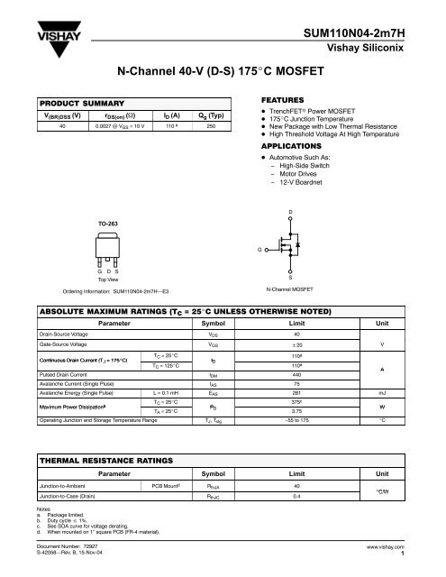 SUM110N04-2m7H N-Channel 40-V (D-S) 175_C MOSFET