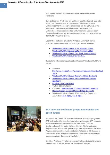 Newsletter Stifter-helfen.de – IT for Nonprofits – Ausgabe 04-2013