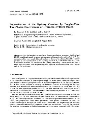 Determination of the Rydberg Constant by Doppler-Free Two ...