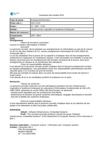 Enseignant/Chercheur Fiche Lille 1 - LIFL