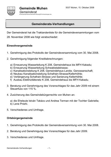 Gemeinderats-Verhandlungen - Muhen