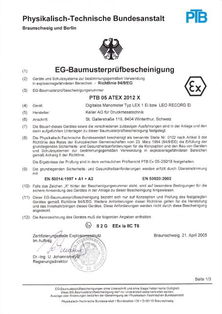 EG-Baumusterprüfbescheinigung - Keller AG
