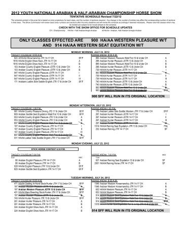 only classes effected are 900 ha/aa western pleasure w/t