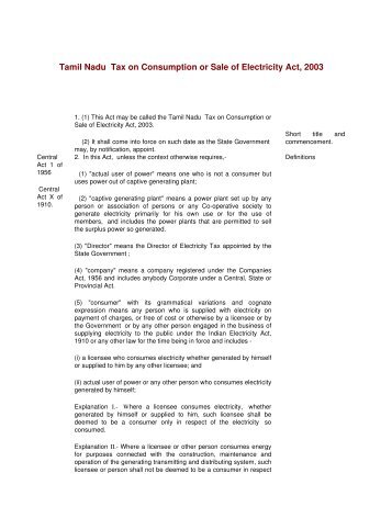 Tamil Nadu Tax on Consumption or Sale of Electricity Act, 2003