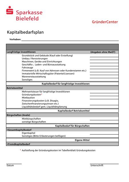 Kapitalbedarfsplan - Sparkasse Bielefeld