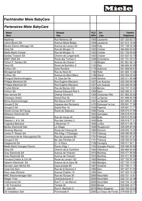 Fachhändler Miele BabyCare Partenaires Miele BabyCare - Miele AG