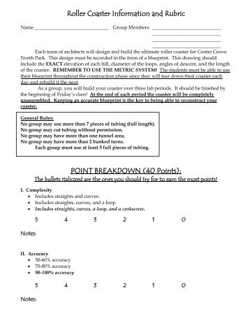 Roller Coaster Information and Rubric