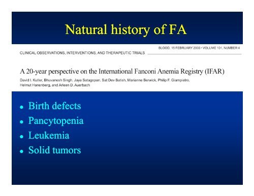 Fanconi Anemia: Diagnosis and Treatment