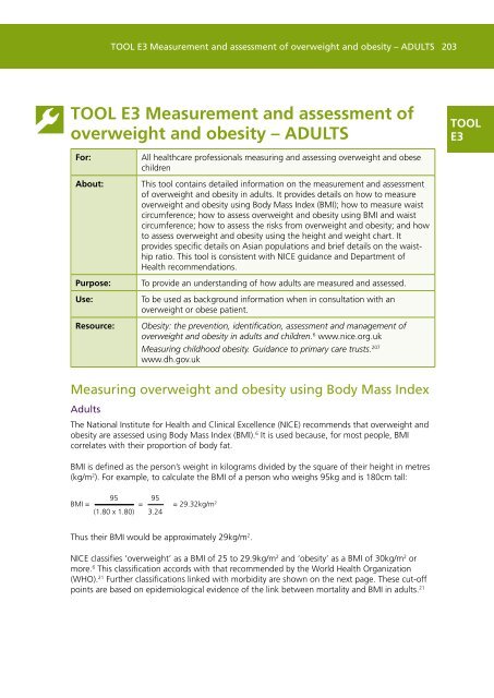 TOOL E3 Measurement and assessment of overweight and obesity