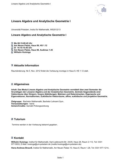 Lineare Algebra und Analytische Geometrie I - Computational ...