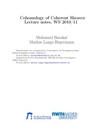 Cohomology of coherent sheaves - Lehrstuhl B fÃ¼r Mathematik