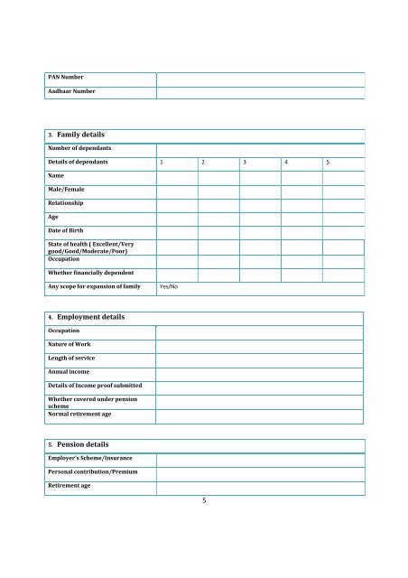 Standard Proposal Form For Life Insurance Policies - IRDA