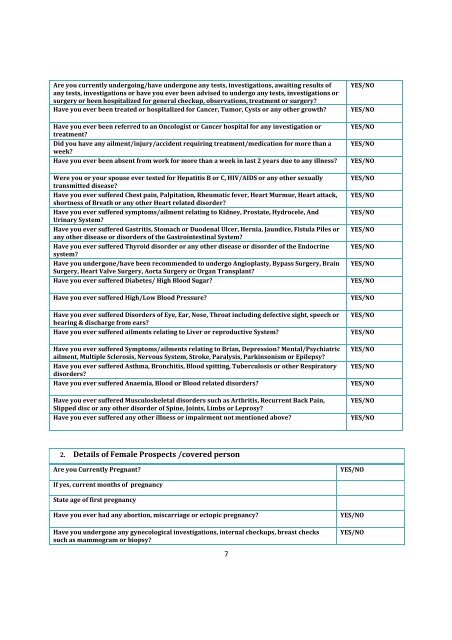 Standard Proposal Form For Life Insurance Policies - IRDA