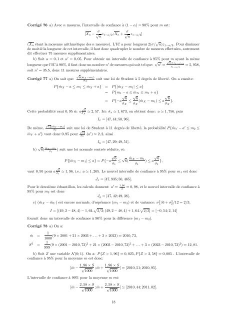 Probabilités et Statistique pour SIC: Correction des exercices 2012