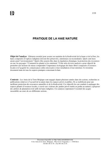 PRATIQUE DE LA HAIE NATURE - les Amis de la Terre-Belgique