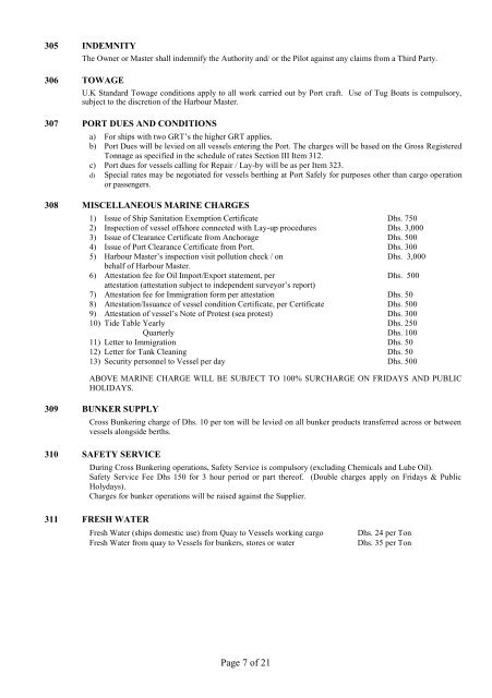 TARIFF INDEX - Port Of Fujairah