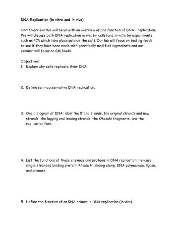 DNA Replication (in vitro and in vivo)