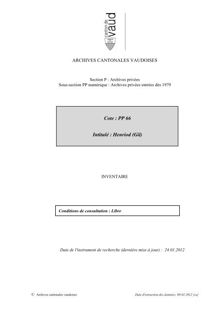 Henriod (Gil) - Inventaires des Archives Cantonales Vaudoises