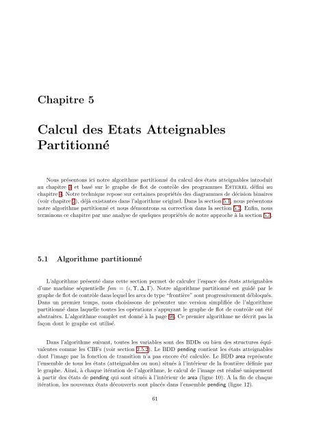 Calcul des etats atteignables de programmes Esterel partitionne ...