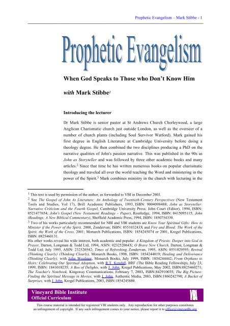 Prophetic Evangelism - Vineyard Biblical Institute