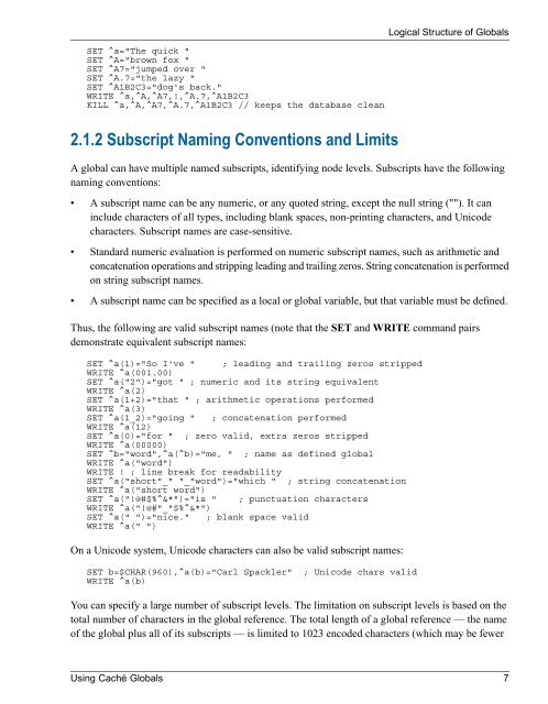 Using Caché Globals - InterSystems Documentation