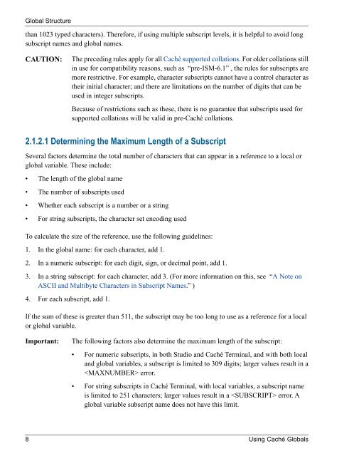 Using Caché Globals - InterSystems Documentation