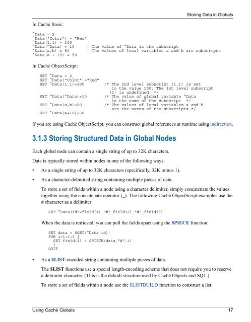 Using Caché Globals - InterSystems Documentation