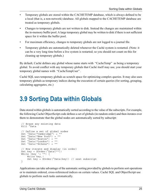 Using Caché Globals - InterSystems Documentation