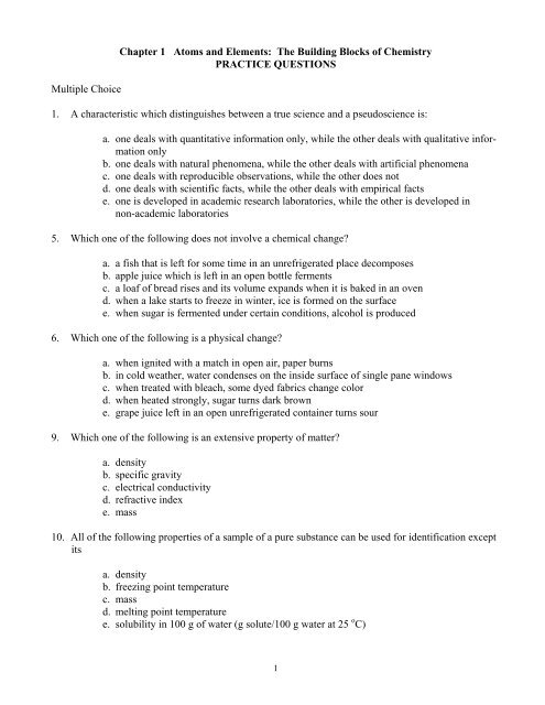 Practice Problems Classification Of Matter Isotopes Without Answers