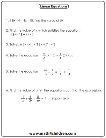 Linear Equations - Math for Children