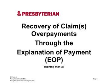 Recovery of Claim(s) - Presbyterian Healthcare Services