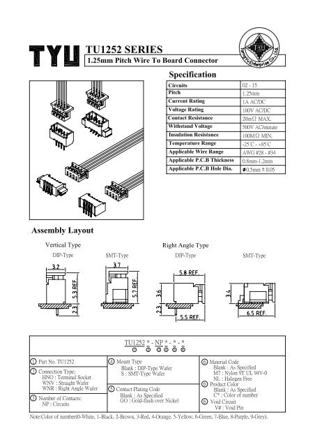 Page 1 Page 2 Page 3 TU1252 SERIES wafer Vertica1 Features ...