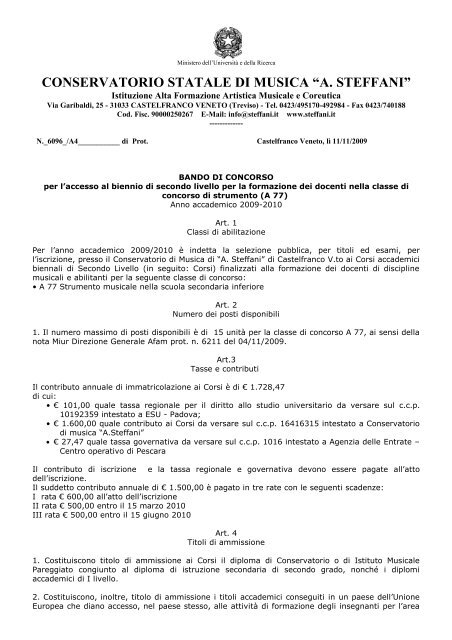 CONSERVATORIO STATALE DI MUSICA “A. STEFFANI”