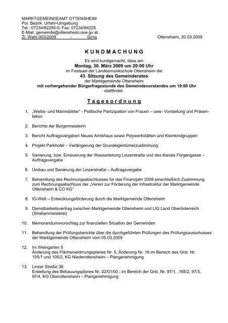 marktgemeindeamt ottensheim - Marktgemeinde Ottensheim - Land ...