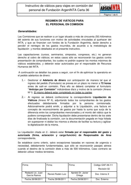 GAF-06-I11 Instructivo de viÃ¡ticos Carta 36 Rev02.pdf - FundaciÃ³n ...