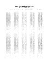 Result of B.Sc. Nursing Entrance Test 2011 - Himachal Pradesh ...