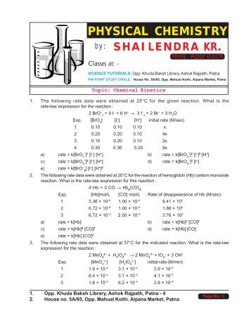 Chemical Kinetics - Shailendra Kumar Chemistry