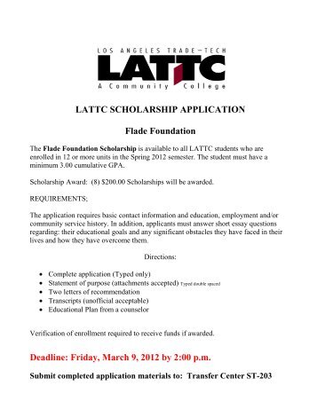 LATTC SCHOLARSHIP APPLICATION Flade Foundation