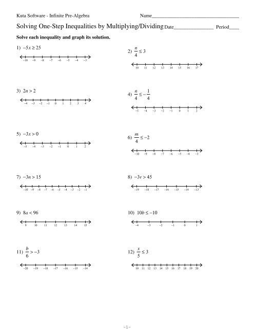 Solving One Step Inequalities Multiplying Dividing Pdf Moodle