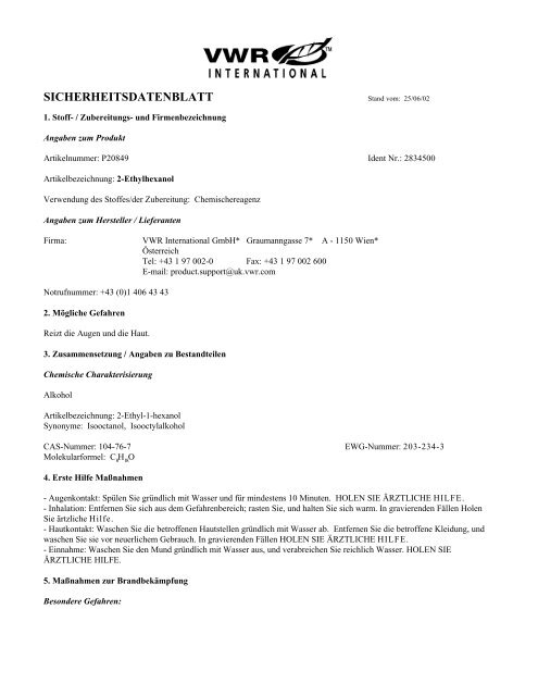 SICHERHEITSDATENBLATT - VWR International