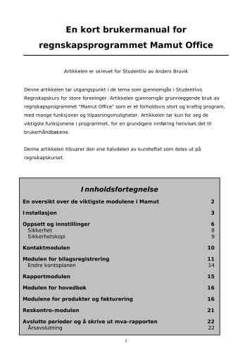 En kort brukermanual for regnskapsprogrammet Mamut Office - SiO