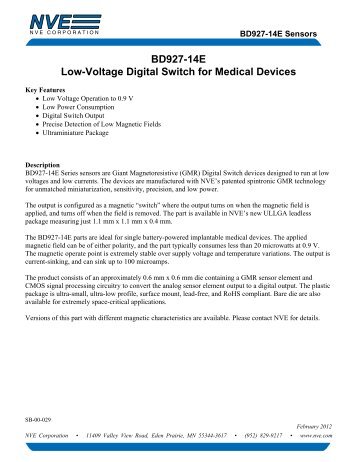 BD927 Low-Voltage Digital Switch for Medical ... - NVE Corporation