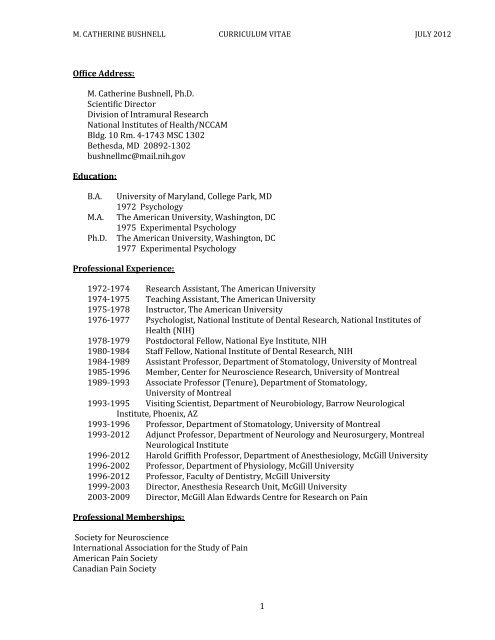 Curriculum Vitae - National Center for Complementary and ...