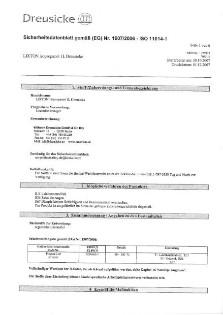 Technisches Datenblatt / Sicherheitsdatenblatt fÃ¼r LIXTON ISO 10 ...