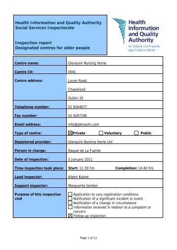 Glenaulin Nursing Home, 41, inspection report 5 January - hiqa.ie