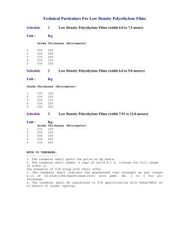 Technical Particulars For Low Density Polyethylene Films - csidc ...