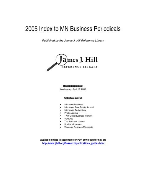 2005 Index to MN Business Periodicals