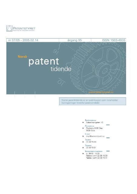 Norsk Patenttidende nr 07/05 - Patentstyret