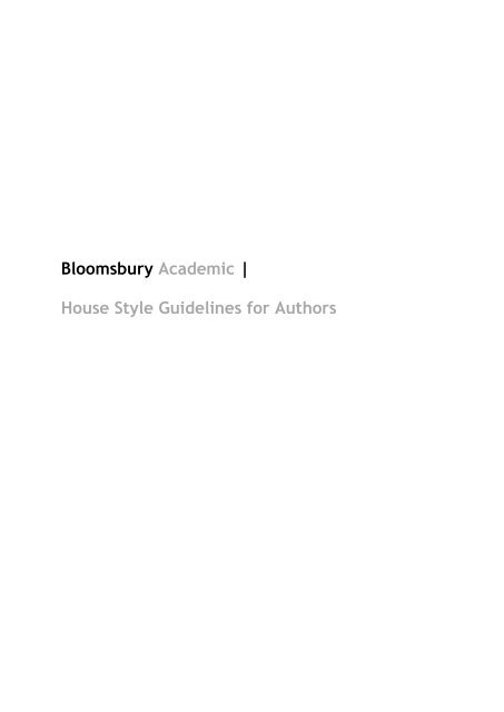 Bloomsbury Academic | House Style Guidelines for Authors